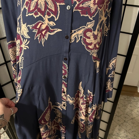 Free People Boho Midi Maxi Hi Low Floral Shirt Dress Size Medium - Picture 4 of 7